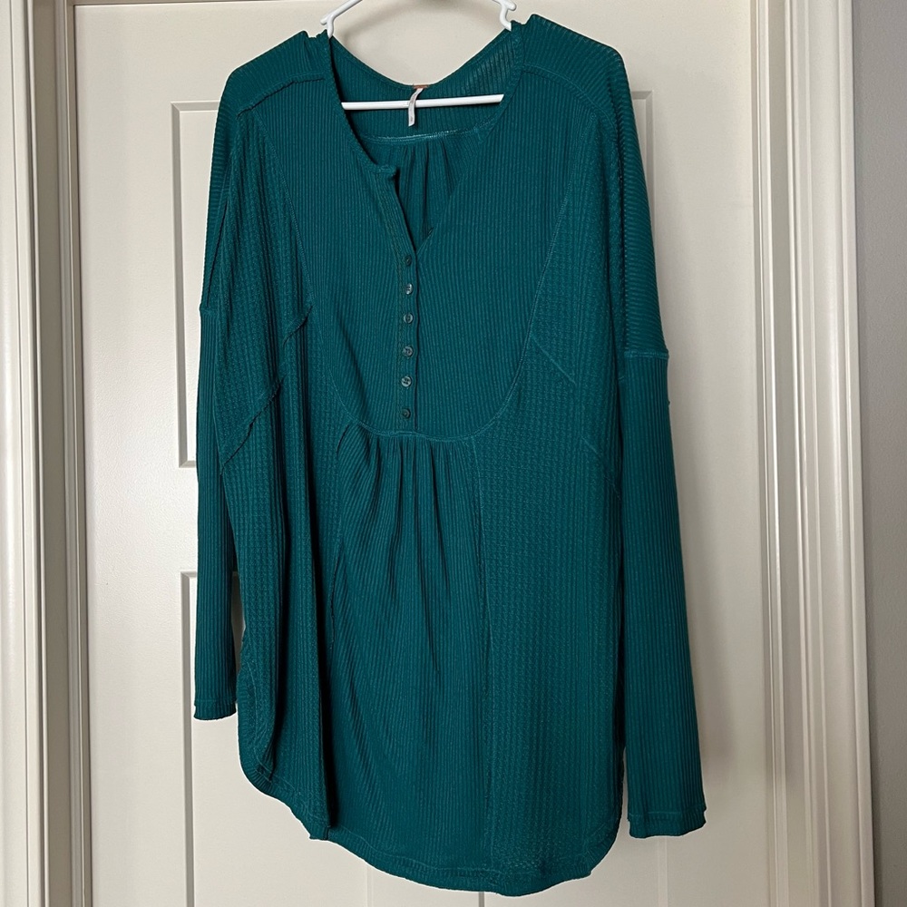 Free People Teal Long Sleeve Top